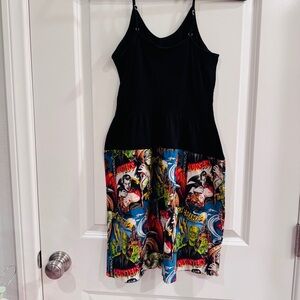 Monster Graphic Mini Dress Black & Multicolor in XS Adjustable Shoulder Straps